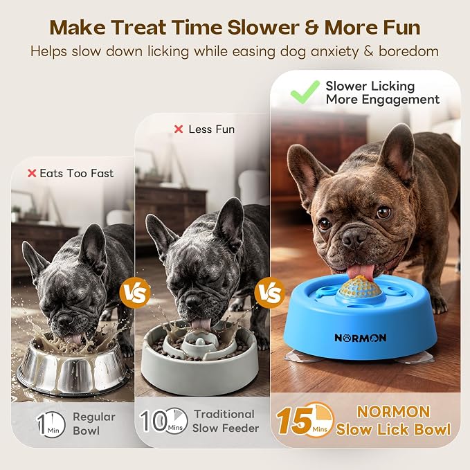 NORMON Dog Lick Bowl Slow Feeder with Rolling Ball & Suction Base