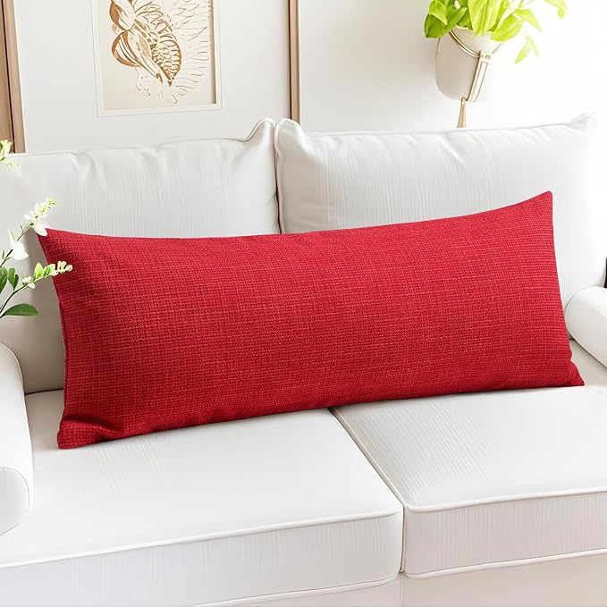 OTOSTAR Linen Throw Pillow Cover Set of 1 Decorative Long Lumbar Pillowcase Rectangle Cushion Cover 14x36 Inch for Home Decor Sofa Bedroom Car 35 x 90CM Red