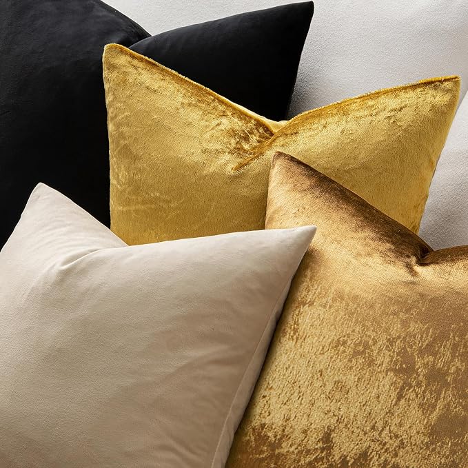 MIULEE Velvet Throw Pillow Covers 18x18 Inch Pack of 2 Dark Gold | Soft Solid Decorative Pillow Covers, Modern Luxury Home Decor, for Couch Chair Sofa Bedroom Livingroom