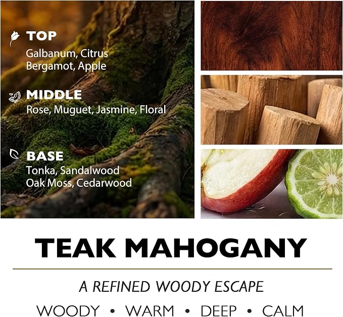 HomeLights Large jar Candle | 3-Wick Long-Lasting Scented Candles, 34oz Natural Soy Wax Candle for Home Scented, Industrial Chic Gifts for Women & Men, Teak Mahogany