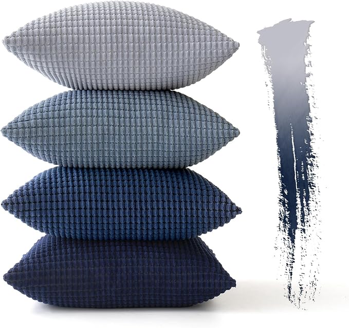 MIULEE Decorative Euro Sham Pillow Covers 22x22 Inch Set of 4 Coastal Blue | Boho Western Farmhouse Home Decor, Throw Pillows, Summer Coastal Industrial Corduroy Pillowcases for Sofa Living Room Bed