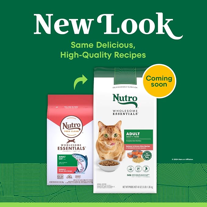 Nutro Wholesome Essentials Adult Dry Cat Food, Salmon & Brown Rice, 3 lb | Real salmon #1 ingredient, Omega-6 for skin & coat, prebiotic fiber for digestion, Vitamin E & Selenium antioxidants
