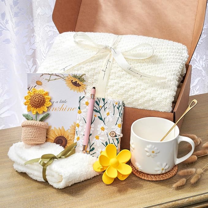 Sunshine Hugs in a Box, Thinking of You Gifts for Women & Cozy Care package | Get Well gift, Thank you, Birthday, Sending Sunshine