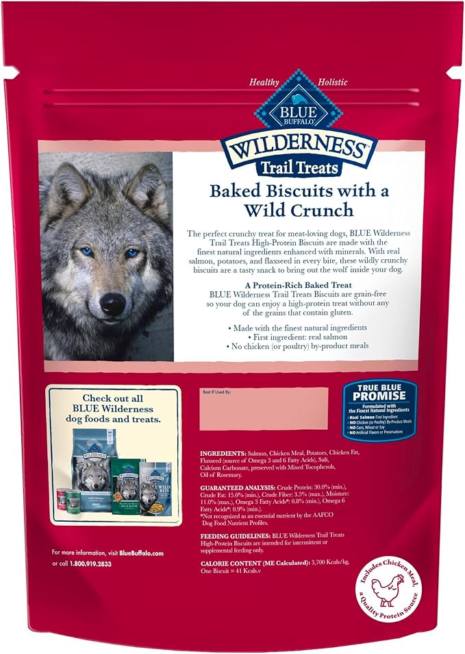 Blue Buffalo Wilderness Salmon Crunchy Dog Biscuits, Grain-Free, 10 oz | Real Salmon #1 Ingredient, Crunchy Biscuits, High Protein Nutrition, No Artificial Preservatives