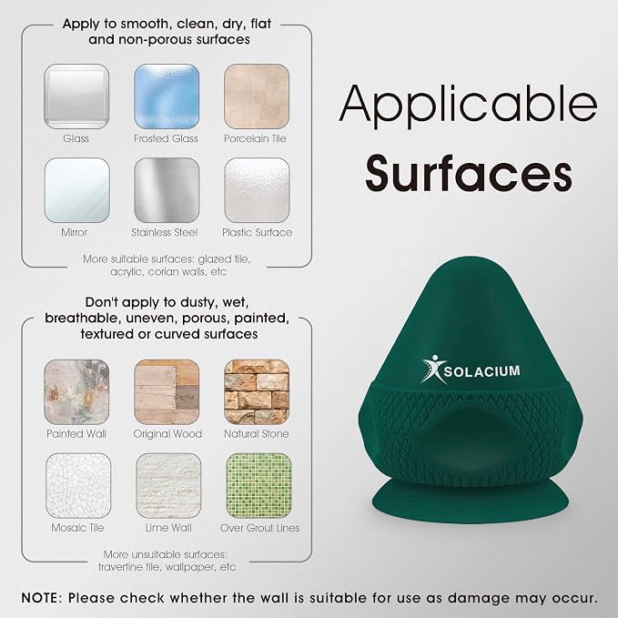 Solacium Mountable Massage Therapy Tool - Multi-Surface Suction Cup Wall Massage Tool for Sore Muscles, Myofascial Release, Stress Relief, Trigger Point and Deep Tissue Massage (Dark Green)