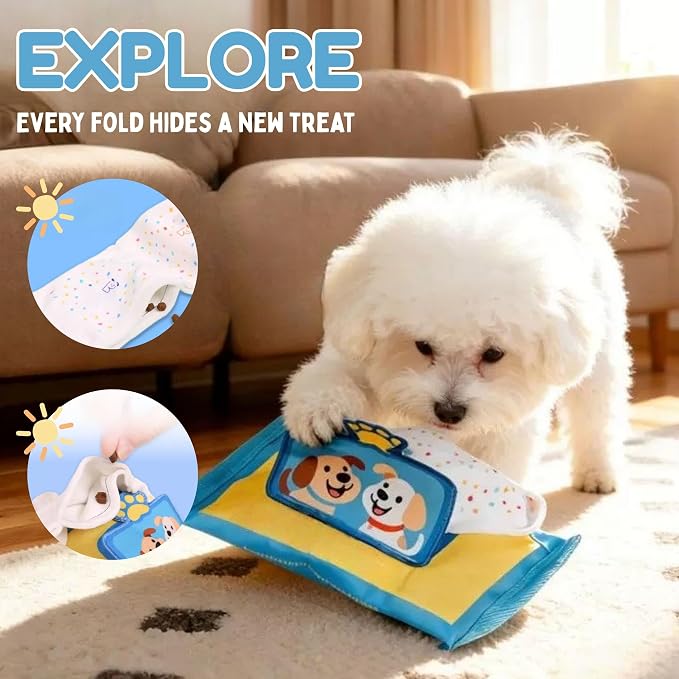 Interactive Dog Puzzle Toy | Anti-Boredom & Mental Stimulation | Snuffle Mat for Dogs | Slow Feeding & Enrichment Game | Small, Medium Dogs | Pizza, Bowling or Tissue (Tissue)