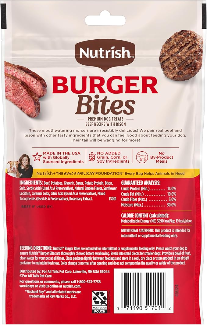 Nutrish Burger Bites Dog Treats, Beef Recipe, 5 oz. Pouch (Rachael Ray)