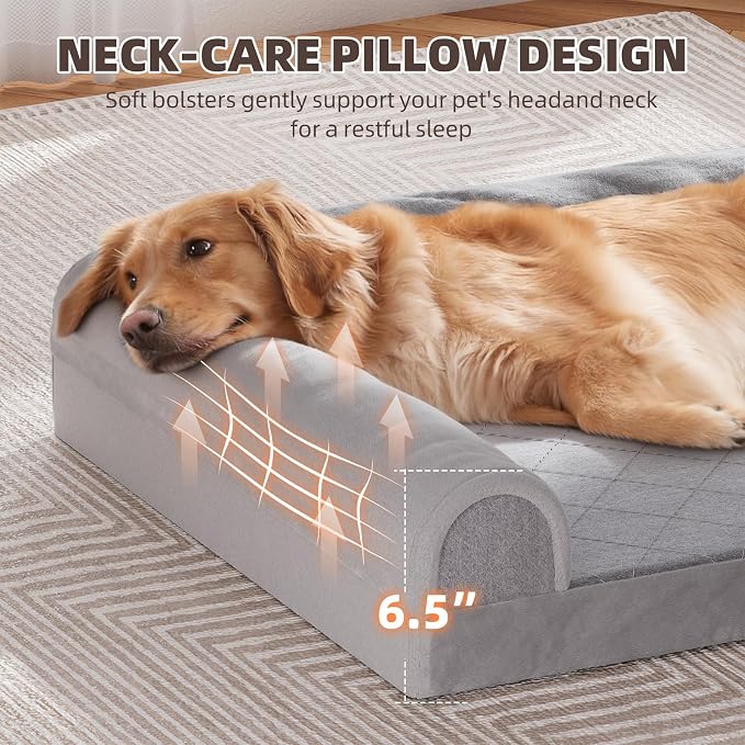 Simple Trending Orthopedic Large Dog Bed, Waterproof Pet Bed, 36x27 Inch | Waterproof Dog Sofa for Dogs Relax, Supportive Egg Crate Foam Dog Couch with Sides, Removable Cover, Non-Slip Bottom, Grey