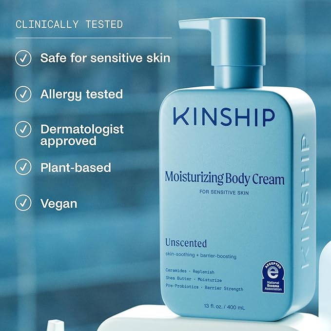 Kinship Gentle Moisturizing Body Lotion for Sensitive & Dry Skin | Eczema Relief Cream | Fragrance-Free Hydrating Cream | Shea Butter Unscented Lotion, 13 oz