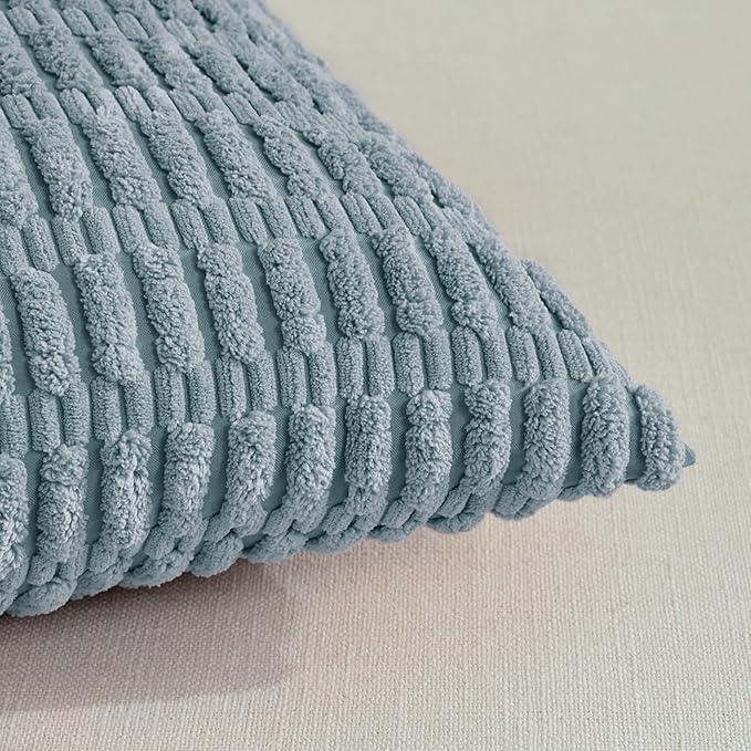 Fancy Homi 4 Packs Decorative Throw Pillow Covers for Living Room Couch Bed, Modern Farmhouse Boho Home Décor Accent Cushion Case, 16" x 16", Light Blue