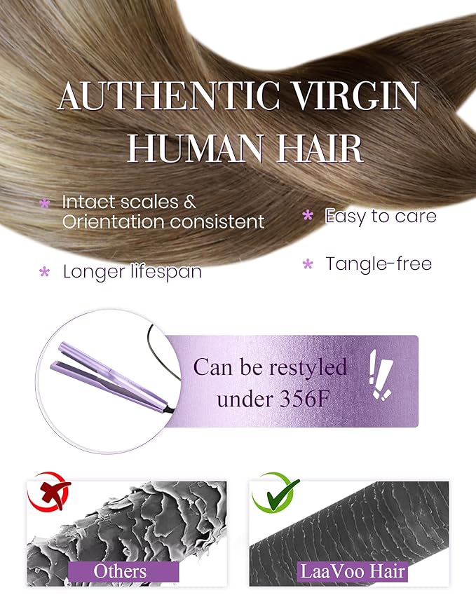 LaaVoo U Tip Hair Extensions Human Hair Light Brown Fading to Light Blonde Ktip Human Hair Extensions Straight Soft 22 Inch 1g/1s 50g/pack