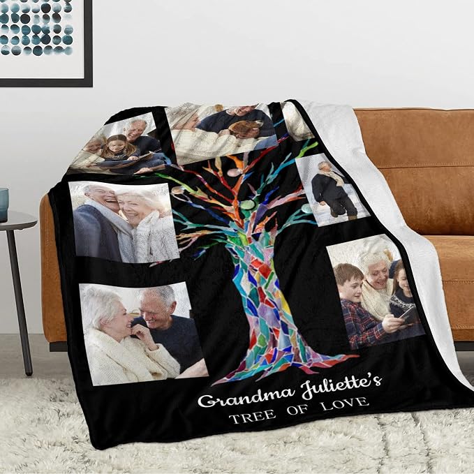 Personalized Mom Blanket Gifts for Mom from Daughter Son | Personalized Mother's Day Birthday Christmas Valentine's, Customized Collage 4 Pictures Blanket