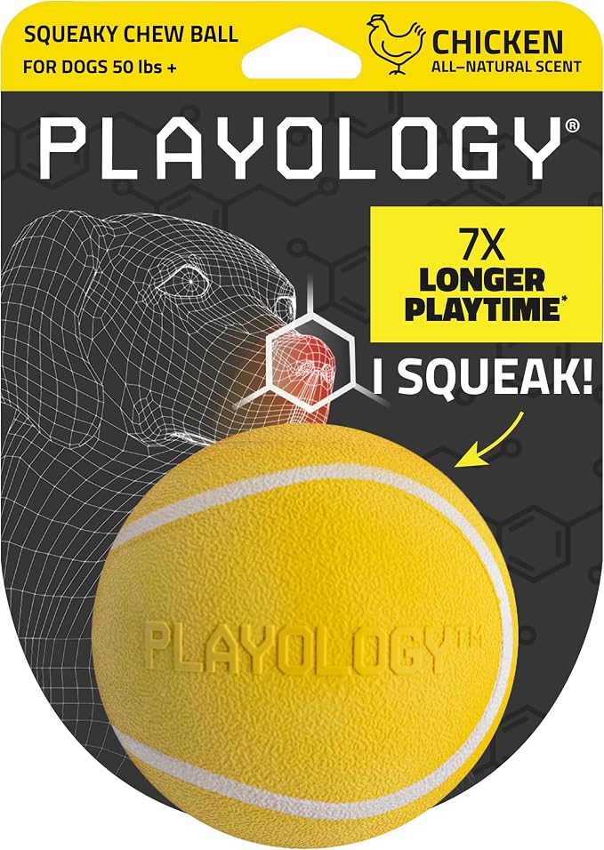 Playology Squeaky Chew Ball Dog Toy - Jumbo, Chicken Scent