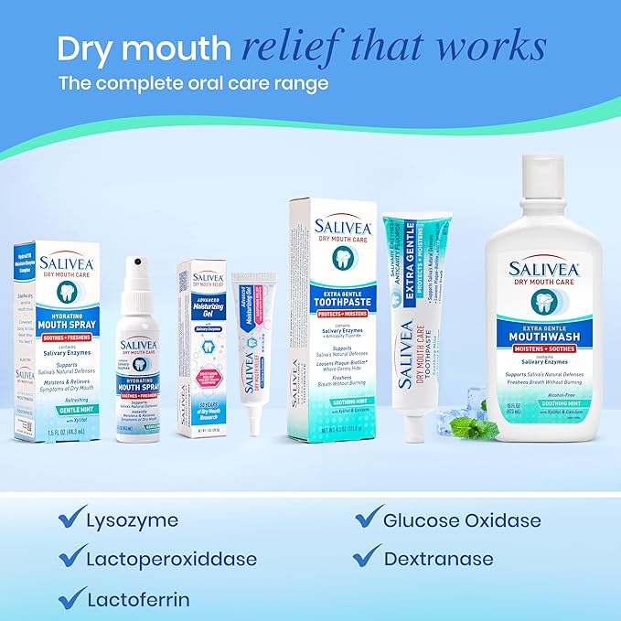 SALIVEA Dry Mouth Mouthwash - Soothing Mint Mouthwash with Natural Salivary Enzymes - Gentle Mouthwash to Aid Dry Mouth Care - Breath Freshener & Dry Mouth Care - Mint Flavor (16 oz Bottle)