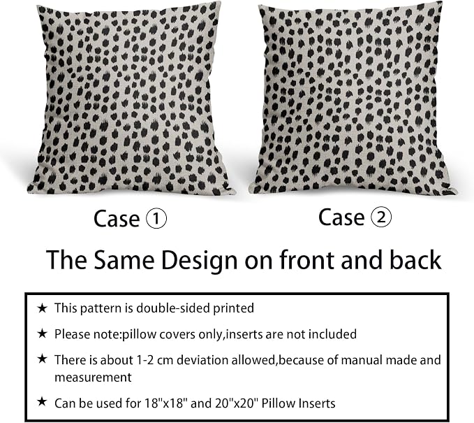 Black Cream Polka Dot Pillow Covers 24x24 Set of 2 Outdoor Modern Art Throw Pillows Boho Design Brush Strokes Decorative Pillowcase Square Cushion Cover Linen Pillow Case for Home Sofa Couch Bed