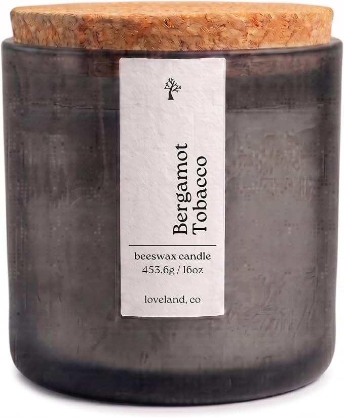 Aspen & Oak Luxury Beeswax Candle, 16oz | Long Burning Pure Beeswax Candles, Non Toxic, Natural, Clean, Essential Oil Scented Organic Candles, Home Decor & Gifts (Bergamot Tobacco)