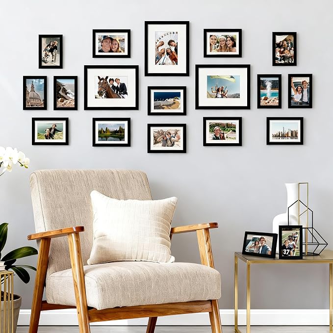 upsimples Picture Frames set of 19, Including 8x10, 5x7, 4x6 Black Frame | Multi Picture Frames Collage Wall Decor, Gallery Wall Frame Set, Gift For Christmas, Mothers' day, Wedding, Dorm, Living Room
