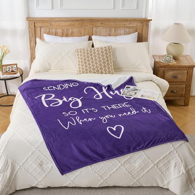 Thinking of You Gifts for Women Men – Get Well Blanket 50x60 Inch, Purple Flannel Comfort Hug Blanket, Sympathy Throw for After Surgery, Chemo, Illness, Recovery