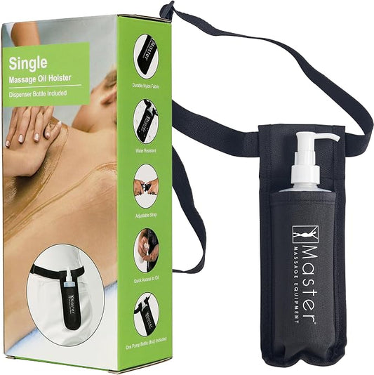Master Massage Single Bottle Massage Oil Holster Case Bag-Adjustable and Heat-Resistant Bottle Cream & Lotion Single Holster Bag Kit– Incl. One8 Oz Refillable Pump Dispenser