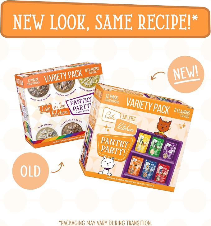 Weruva Cats in the Kitchen, Pantry Party Pouch Variety Pack in Gravy Cat Food, 3oz Pouch (Pack of 12)