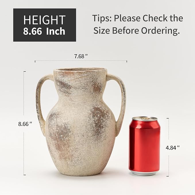 Emotionally Grounded Vase, Vaseking Large Ceramic Rustic Vase with 2 Handles, 8.6 inch Minimalist Decorative Farmhouse Tall Vases for Home Decor, Living Room, Enterway, Wedding, Fired Terra Clay