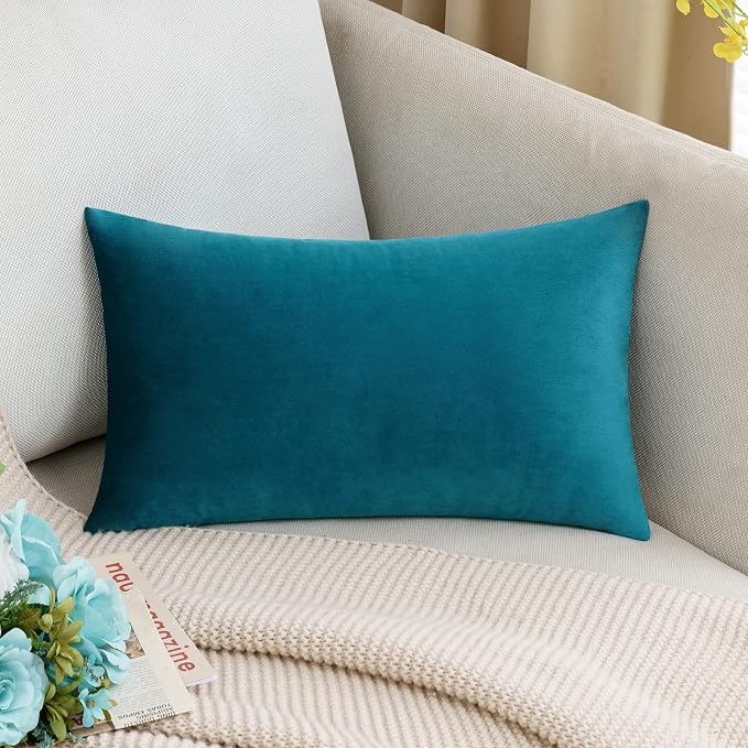 MIULEE 12x20 Inch Lumbar Velvet Throw Pillow Cover Set of 1 Teal | Soft Luxury Decorative Throw Pillow Cover, Single Rectangle Cushion Case, Home Decor for Chair Couch Sofa Bedroom Car Bed