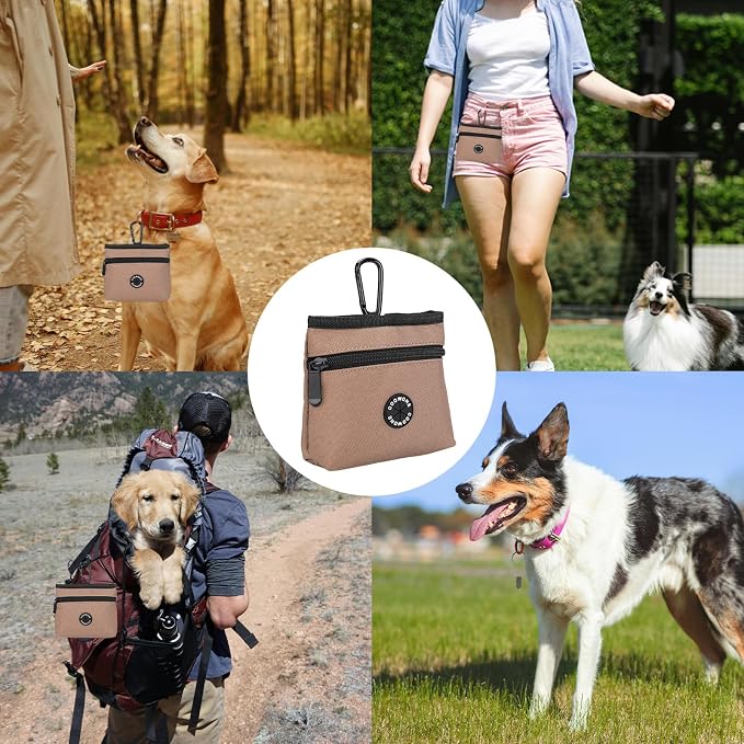 Dog Treat Pouch with Pet Training Clicker, Detachable Dog Puppy Training Treat Bag, 900D Oxford Cloth Magnetic Closure Small Dog Walking Bag for Travel or Outdoor Use (Coffee)