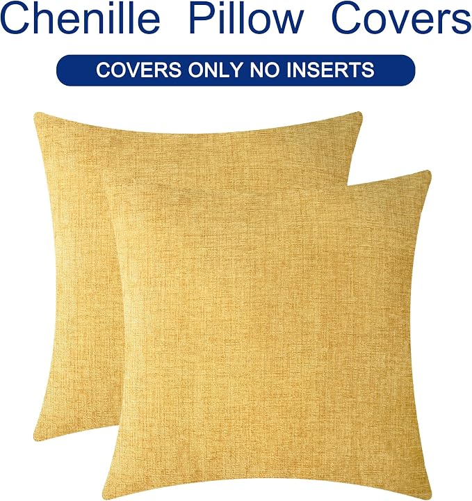 CaliTime Decorative Couch Throw Pillow Covers 26 X 26 Inches Gold | Pack of 2, Cozy Chenille Cushion Cases for Sofa Bed Living Room Farmhouse Home