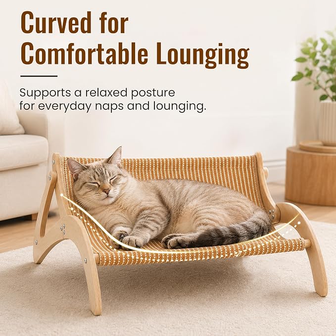 XL Sisal Cat Scratcher Bed for Large Cats|Stable Wood Cat Lounge|21x21x10 | No Cardboard Mess Woven Surface Furniture-Style Look Less Floor Clutter Daily Claw Care 2-in-1 Scratch & Rest