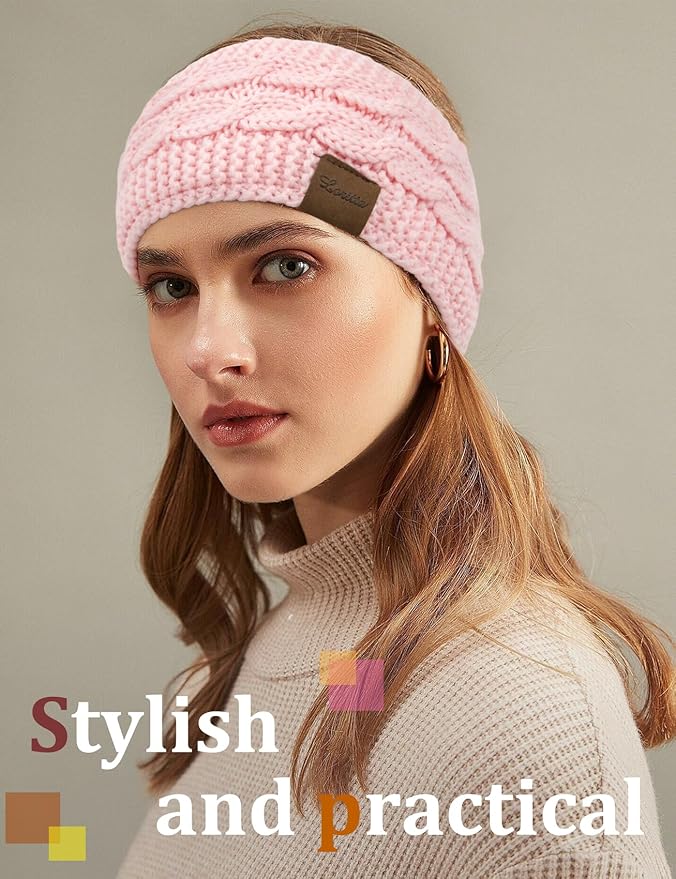 Loritta 2 Pack Headbands for Women Winter Warm Cable Knit Ear Warmer Thick Head Wrap Fuzzy Fleece Lined Gifts