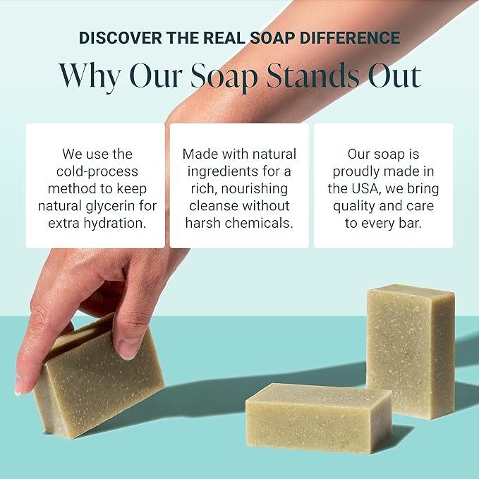 The Bubble Factory Handmade Natural Bath & Body Soap Bar, Vegan, All-Natural, Palm Oil Free, Made in USA with Shea Butter + Essential Oils, Pine Top, 3 Bars