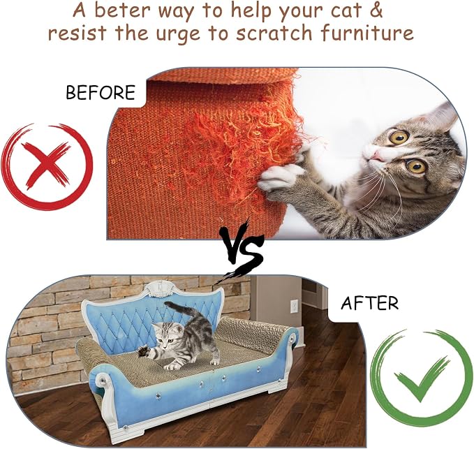 Luxury Cardboard Cat Scratcher Sofa Bed, Couch Shaped Scratching Board, Scratch Lounge with Catnip Toy, Cat Scratcher for Indoor Cats Large Blue 25.4"x12"