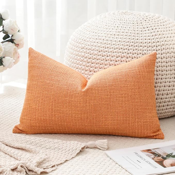 OTOSTAR Linen Throw Pillow Cover Set of 1 Decorative Lumbar Pillowcases Cushion Covers 16x24 Inch for Home Decor Sofa Bedroom Car 40 x 60CM Coral