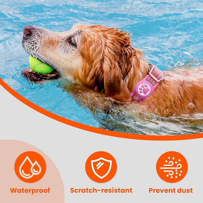 Waterproof Airtag Dog Collar Holder for Apple Air Tag, Silicone Dog Airtag Holder for Dogs & Cat Collars(Rose Red)
