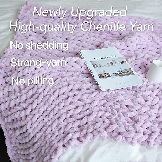 Maetoow Chenille Chunky Knit Blanket,Handmade Cozy for Home Decor,60×80, Purple