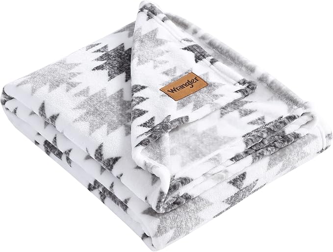 Wrangler - Blanket, Super Soft Sherpa Bedding, Yellowstone Inspired Throw Blanket for Couch or Bed (Canyon Ikat Grey, 50" x 60")