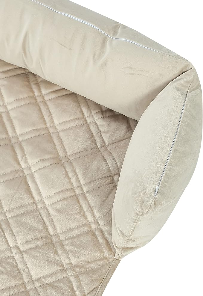 Brilliant Sunshine Beige Natural Velvet Dog Sofa Slipcover, Extra Large | Calming Pet Couch Bed with Removable & Washable Cover, Funiture Protector & Bed Mat for Dogs, Pets, Cats, 54"×32"×8"