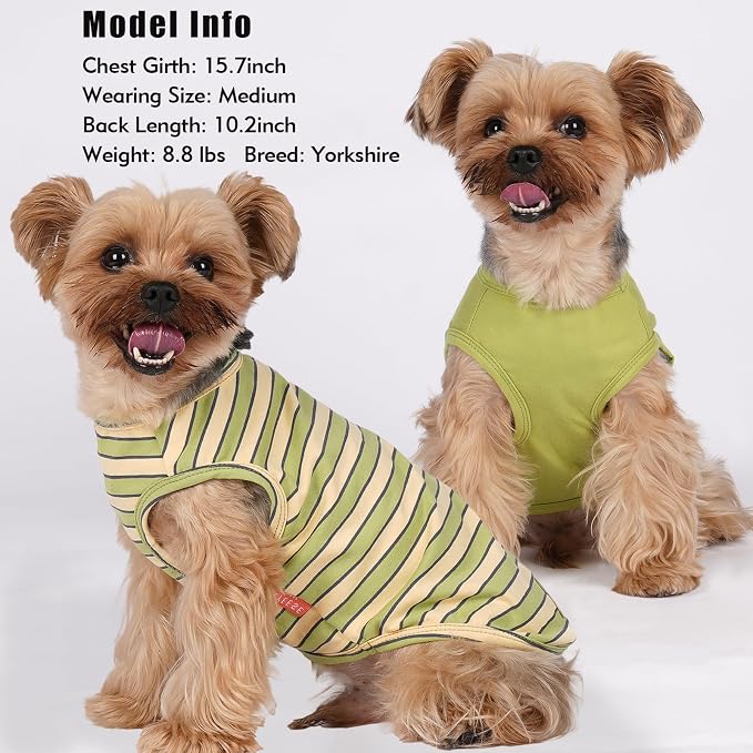 KYEESE 2Pack Cotton Dog Shirt for Medium Large Dogs Soft Striped Tank Top | Reflective for Safety, Lightweight & Breathable, Gentle on Sensitive Skin, Stretchy & Free to Move, Comfortable Daily Wear
