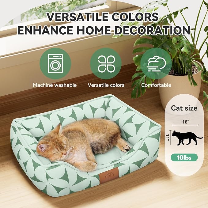 Zerbuger 20in Green Pattern Rectangle Cat Dog Bed Machine Washable Sofa | Sleeping for Large Medium Small Pets Indoor Outdoor, Non-Slip Bottom Soft Puppy Bed Durable Orthopedic Calming Pet Cuddler