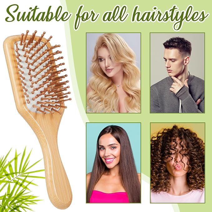 Tessco for you 12 Pcs Bamboo Hair Brushes Bulk Wooden Paddle Brush Scalp Massage Bristle Anti Static Engraving DIY Gifts for Women, Party, Wedding(7.87'' X 2.56'',White)