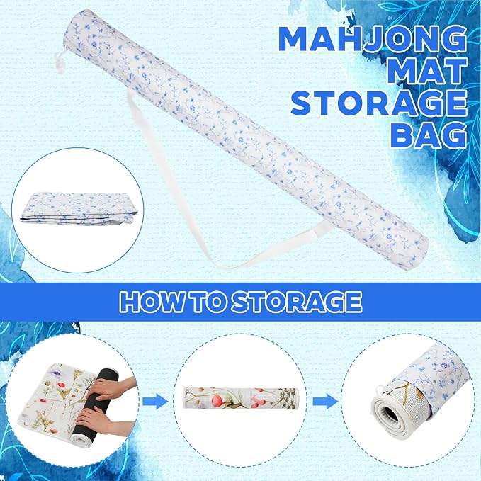 Shinylin 35 Inch Mahjong Mat Carrying Bag with Strap, Printed Drawstring Mahjong Holder Bag Outdoor Travel Canvas Storage for Board Games, Yoga Mats, Tripod