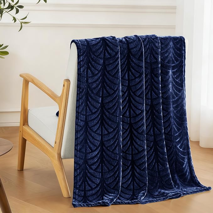 Whale Flotilla Soft Flannel Fleece Throw Blanket for Couch, Navy Blue | Cozy Lightweight Breathable Velvet Sofa Throws, Plush Fluffy Vintage Pattern Decorative Blanket for Bed, All Season, 50"x60"