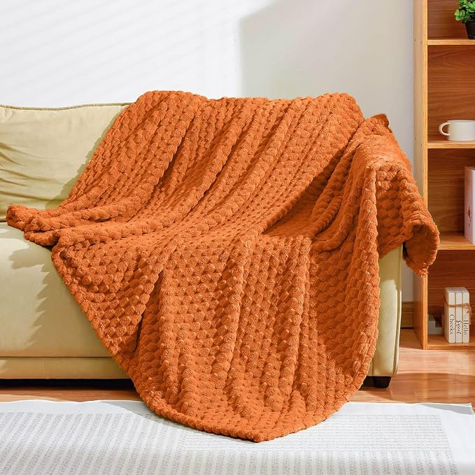 Excervent Hexagon Jacquard Throw Blanket for Bed, 50x60 Inch, Burnt Orange | Decorative Fuzzy Flannel Fleece Throw Blanket for Sofa Bed Couch, Super Soft Cozy, Suitable for All Seasons