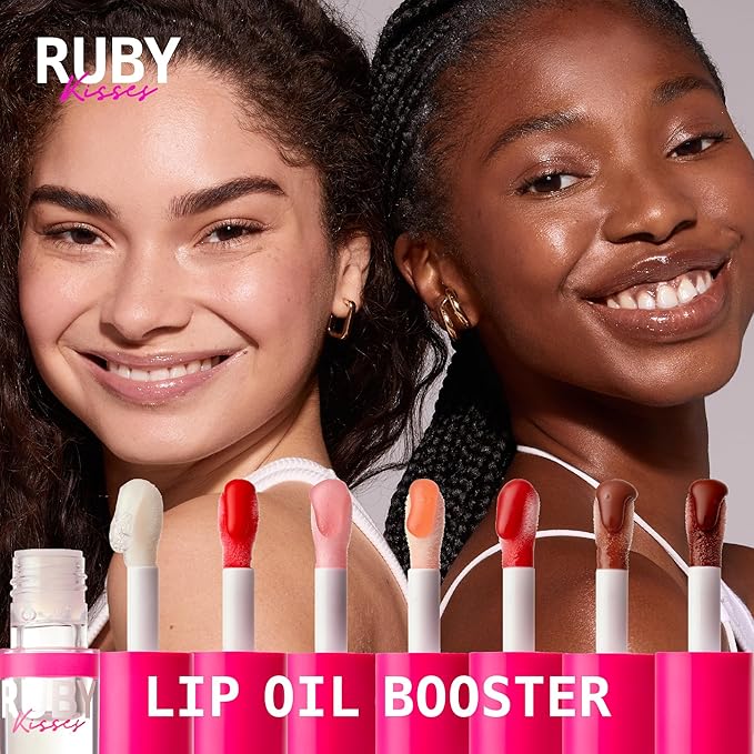 Ruby Kisses Lip Oil Booster, Hydrating Lip Gloss with Nourishing Natural Oil Blend, Jumbo Wand for Easy Application, Non-Sticky Formula (Honey Waffles)