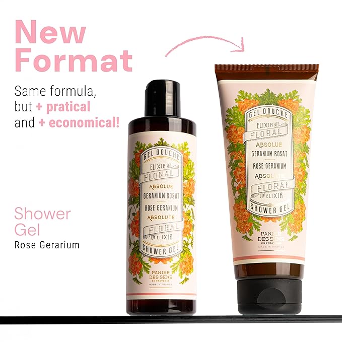 Panier des Sens - Geranium Moisturizing Body Wash for Women & Men - Gentle Shower Gel with 96% Natural Ingredients for Normal & Sensitive Skin - Body Care Made in France, SLS Free, Vegan - 6.8 Fl Oz
