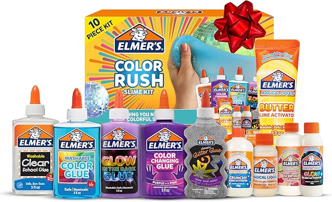 Elmer's Color Rush Slime Kit, Includes Liquid Glue, Activator, Makes Color Changing, Glow in The Dark, Butter Slime and More, 10 Piece Set - Perfect for Parties, Gift, Activity Time