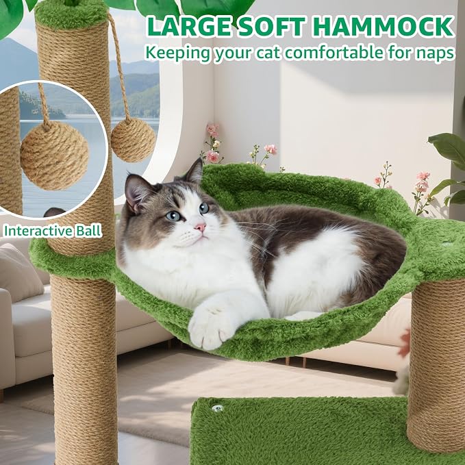 37"Cat Tree Tower With Scratching Post,Cozy Hammock For Indoor Cat | Multiple Cats,Heavy Duty,Sturdy,Corner Cat Condo,Cat Hammock,Green Cat Tree