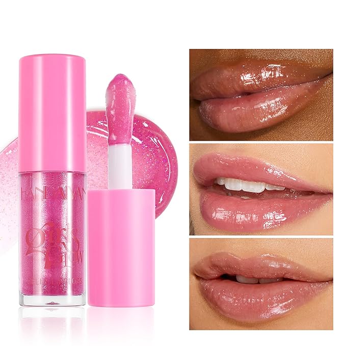 Beauty Glazed Big Brush Head Lip Oil, Ultra-Hydrating & Nourishing, Smooth Glossy Finish Lip Glow Oil, Shiny and Vegan Tinted Lip Gloss, Non-Sticky Formula (1, 02# Shiny)