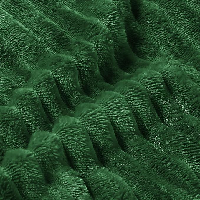BEDELITE 3D Ribbed Dark Green Fleece Throw Blanket for Couch, 50x60 Inch | Soft Warm Decorative Fluffy Blanket, Cozy Plush Lightweight Fuzzy Throw Blanket for Bed Sofa Home Room Decor, Gift for Women