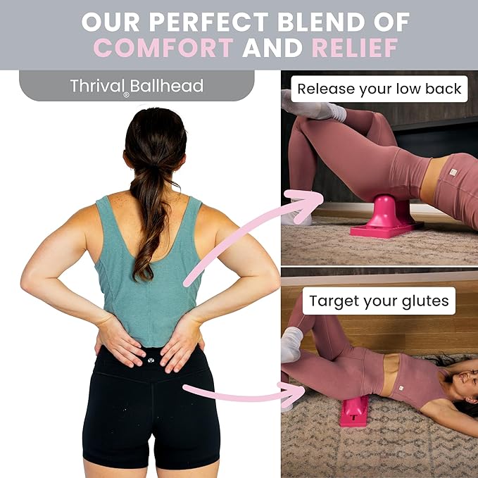 Thrival Ballhead - Fully Adjustable Psoas Muscle Release Tool for Hip Flexor, Back, Glute, Iliacus, and Neck Pain - Lower Back Pain Relief, Trigger Point and Myofascial Release Tool - Pink